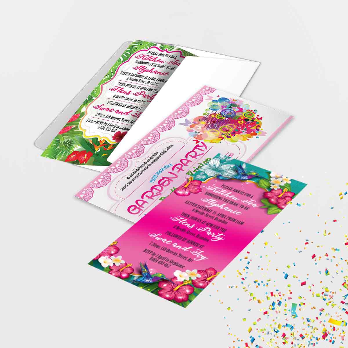 Invitations and greeting cards designed by Linda Butler of GGA Graphics